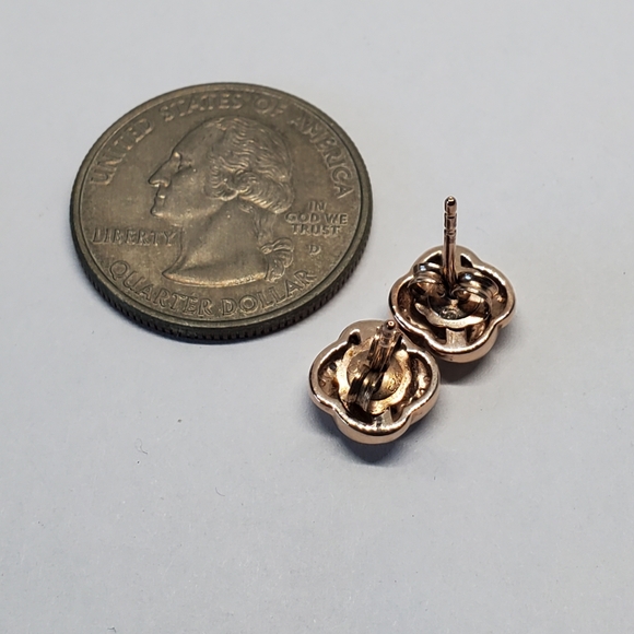 Rose Gold Sterling Silver Diamond Knot Stud Earrings - Picture 3 of 7